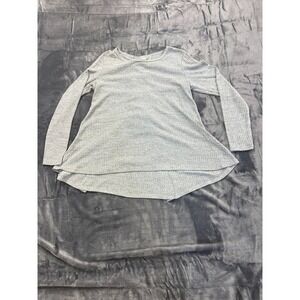 Tru Self Sweater Womens S Gray Round Neck High Low Hem Waffle Knit Lace Up Back‎